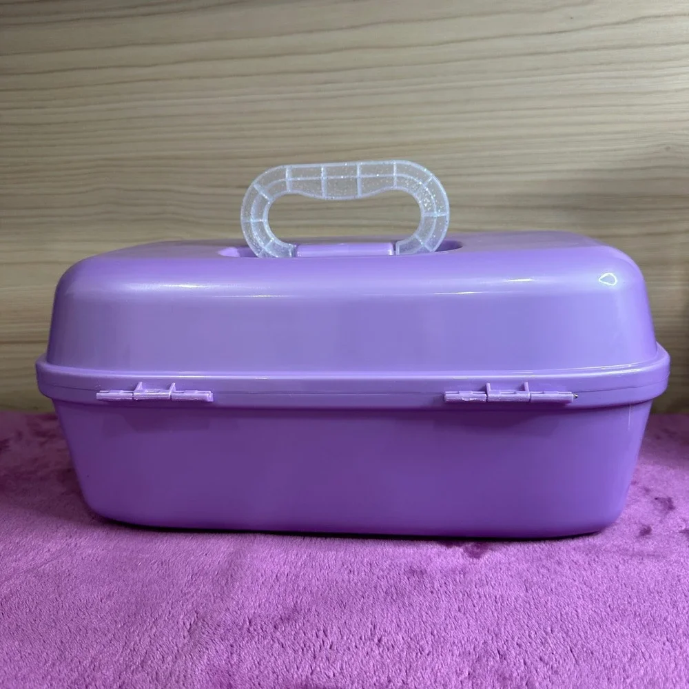 Horizon Group USA Purple Glitter Handle Makeup Case Organizer Storage Box